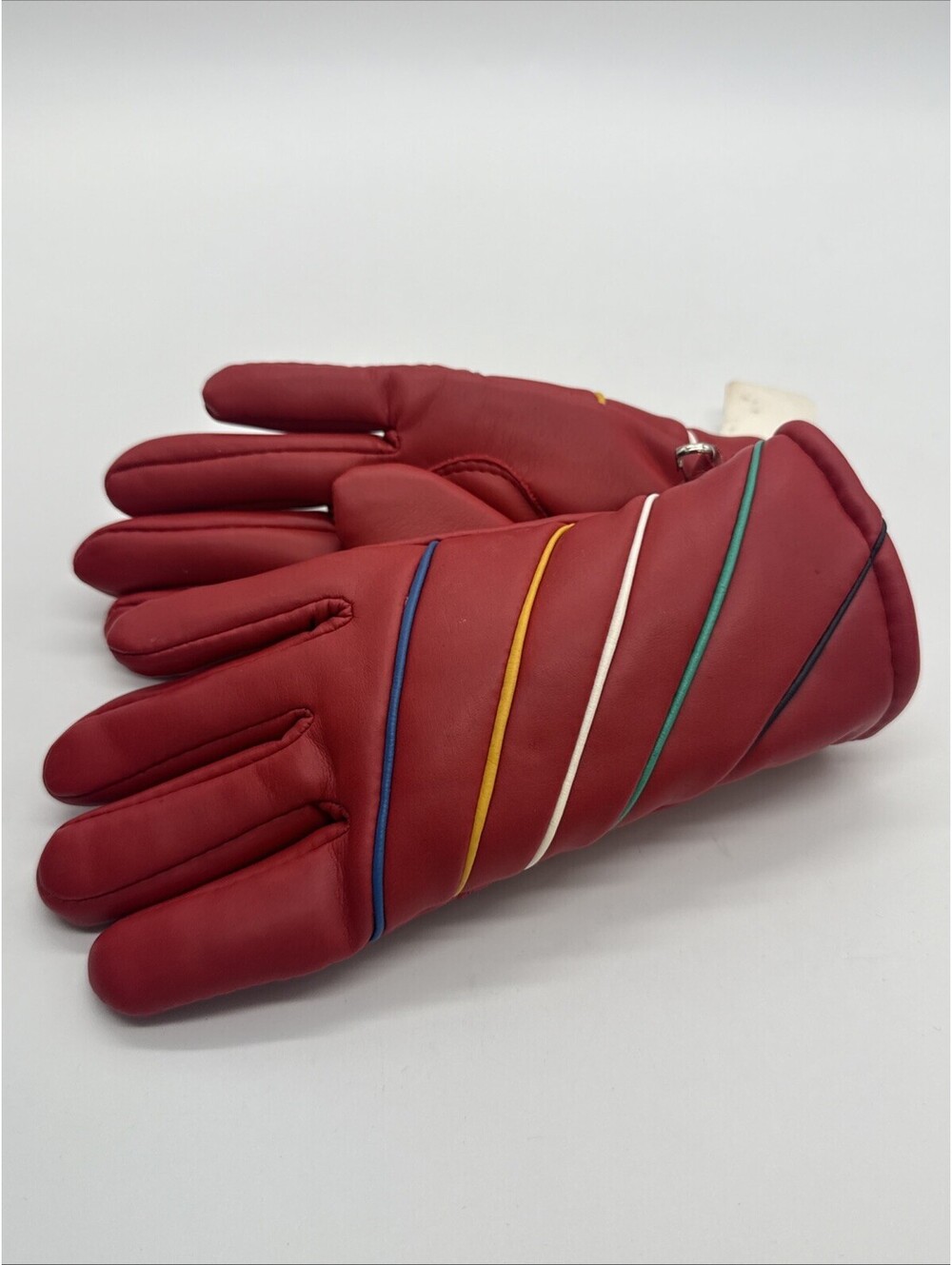 Vintage 70s Zayre Red Vinyl Rainbow Stripe Gloves NOS Girls 7-14 Retro Taiwan